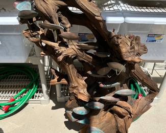 Fabulous Driftwood & Copper Waterfall Fountain.  Hangs on the Wall or Maybe Over a Pond.  Needs a Pump.