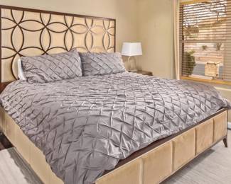 Spare Bedroom: Upholstered Bedframe, Nightstands, Table Lamps, Area Rug (BEDDING NOT INCLUDED IN SALE)