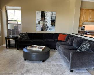 Sectional Sofa, Storage Ottoman, End Table, Table Lamp, Art