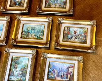 12 matching frames with original oil paintings, signed by various artists. 