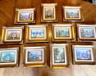 12 matching frames with original oil paintings, signed by various artists. 