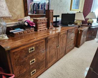 Solid Hickory, Burl Wood. Dresser, 2 nightstands, Queen head board.