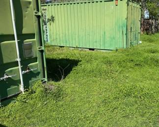 ONE OF THE TWO 8'x20' CONTAINERS AVAILABLE.  BOTH ARE WIRED WITH LIGHTING AND OUTLETS. WE CAN PROVIDE A NAME AND PHONE NUMBER OF SOMEONE ABLE TO TRANSPORT UNLESS YOU HAVE SOMEONE IN MIND TO HIRE.