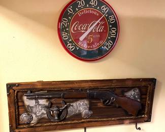 COCA~COLA THERMOMETER AND WESTERN HAT RACK.