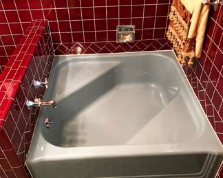 1950 MID CENTURY BLUE BATHROOM SET WITH INCREDIBLE BATHTUB.