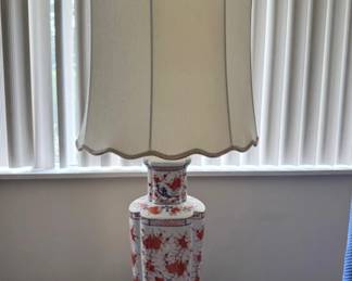 Asian Inspired Porcelain Painted Vase Table Lamps