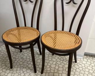 Vintage Bentwood & Woven Wicker Seat Cafe Chairs