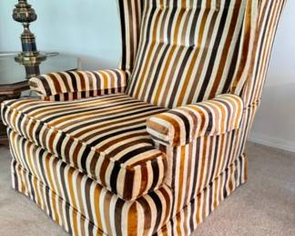 Vintage Striped Earth Tone Velvet Armchair (1)