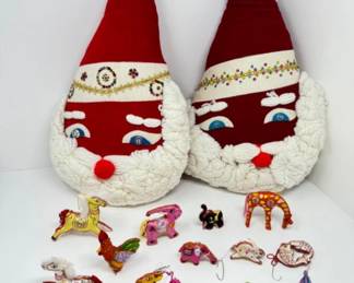 Vintage Colorful Silk Ornaments & Santa Decor