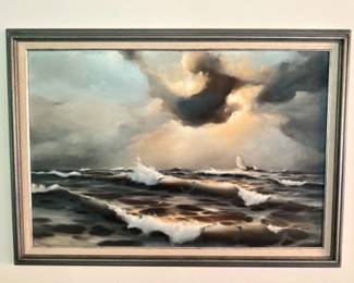 Signed Original Sea Landscape Painting by Hulan Fleming - 42"x29”