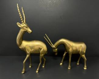 MCM Brass Tone Cast Metal Gazelle/Ibex Pair