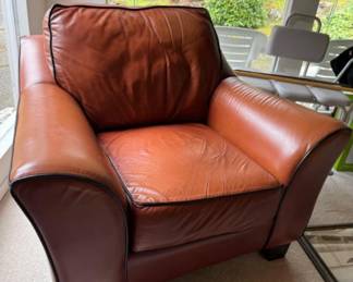 Whiskey Brown Leather Oversize Side Chair w/Dark Brown Piping (2)