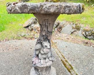 Concrete Bird Bath with Squirrel & Tree Base