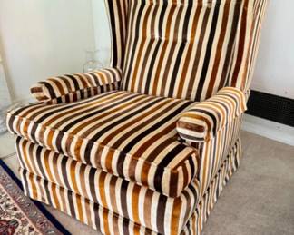 Vintage Striped Earth Tone Velvet Armchair (2)