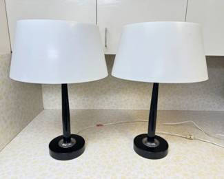 Mid Century Black & White Table Lamps - Possibly Gerald Thurston for Lightolier