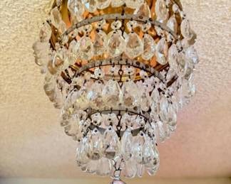 	Mid Century Crystal Drop Flush Mount Ceiling Chandelier - 13"T
