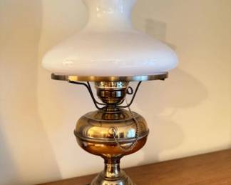 Vintage Electrified Brass Kerosene Oil Lamp