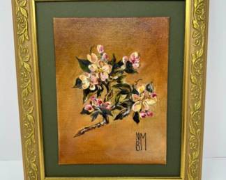 Gold Framed Original Floral Painting - Signed NBM