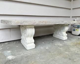 HEAVY Outdoor Stonetop Bench on Ornate Legs