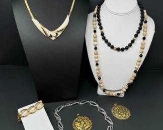 Vintage Gold, Silver, & Black Tone Costume Jewelry - Trifari & Monet