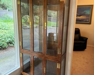 	Vintage Henredon Campaign Style Lighted Curio Cabinet