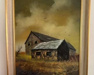 Signed Hector Salas Original Rustic Barn Oil Painting - 19x23