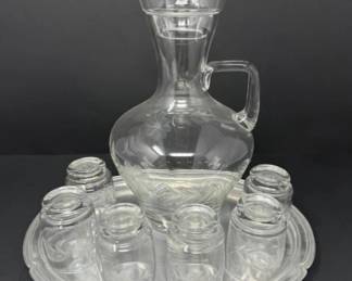 Vintage Floral Etched Glass Decanter & Glasses w/Tray
