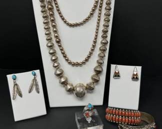 Vintage Sterling Jewelry - Justin Moires Cuff, RB Ring +