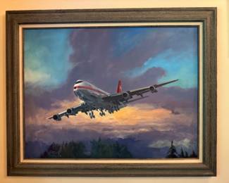1986 Original Signed Fetterly Swissair Plane Painting - 47x38