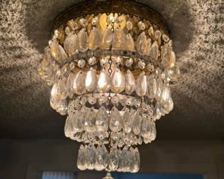 	Mid Century Crystal Drop Flush Mount Ceiling Chandelier - 13"T
