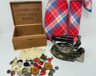 Vintage Sewing Notions - Buttons, Sewing Hams +