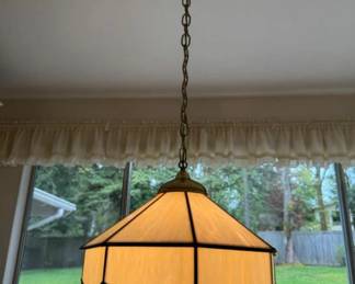 	Vintage Brass & Slag Glass Pub Style Pendant Light