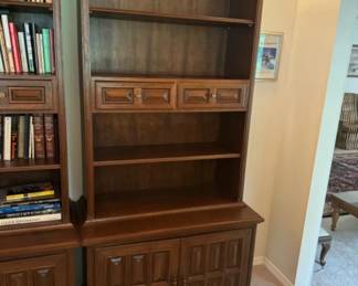 Mid Century Manor Style Wood Bookcase (1) - Dovetailed Drawers