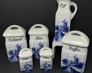 	Vintage INGE German Blue & White Delftware Ceramic Canisters