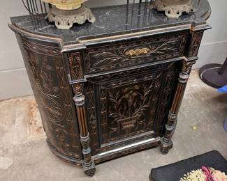 Etched Wood Marble Top Cabinet