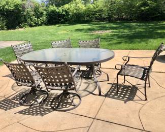 SunCoast Brand 6 Chairs (4 Swivel Chairs & 2 Straight Chairs) and a Oblong Glass Patio Table Set is $325