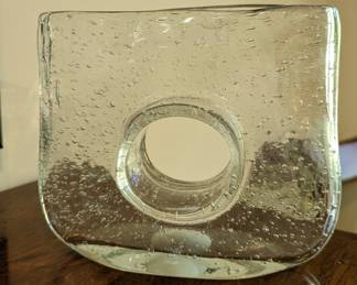 Mid-century Modern seeded glass donut hole vase. The whole is in the hole.