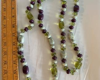Green and Purple Beaded Necklace $10.00