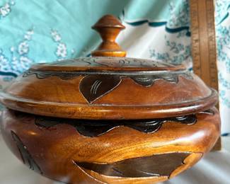 Wood Carved Bowl with Lid $15.00