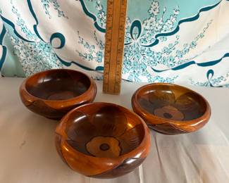 3 Carved Wood Bowls $12.00
