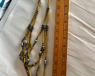 Silver and Yellow Beaded Necklace $5.00