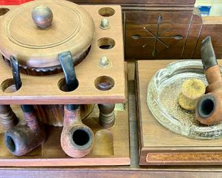 Vintage Wood Pipe Stand & Humidor
