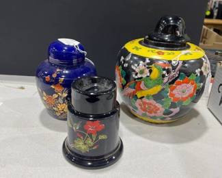 Japanese style vase, blue vase with flowers and candle holder