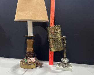 Side table lamp and old Dixie cup holder