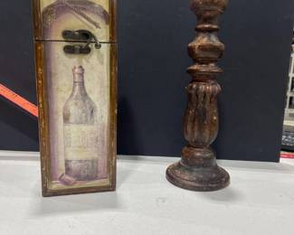 Wooden wine carrier and wooden candlestick holder
