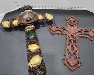 Metal decorative cross 21 in tall and cast iron cross
