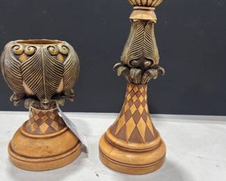 Pair of checkered candle stick holders