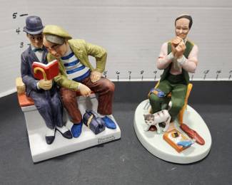 Danbury Mint Norman Rockwell figurines The Interloper and Man Threading A Needle