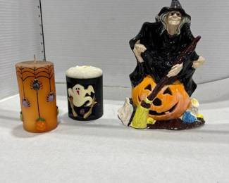 Halloween candles and witch candle holder