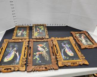 Framed Mexican feathercraft birds set of 6